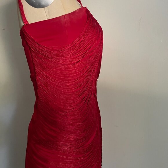 Guess Red Draped Fringe Bodycon Dress - Picture 9 of 13
